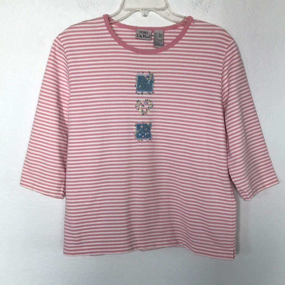 KORET BLOUSE W/LITTLE PEARL BEADS ON FRONT DECOR SIZE L EXCELLENT CONDITION NWOT